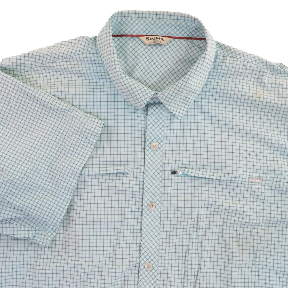 Simms Fishing Shirt Performance Stretch Plaid Blue Nylon Men 3XL